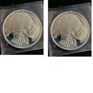(2) 1 Troy oz. Silver Indian Buffalo Bullion Coins:  .999 Fine Silver.  2002